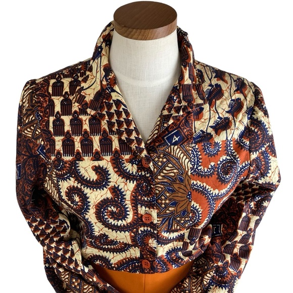 Vintage JCPenney African Afro-Centric Print Cotton Button Down Shirt - Picture 3 of 14